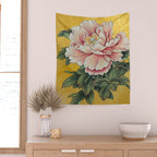 Chinoiserie Peach Blooming Peony Gold Leaf Art Painting Wall Tapestry Gallery Image 2