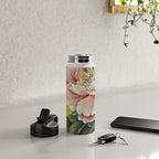 Chinoiserie Peach Blooming Peony Gold Leaf Art Painting Water Bottle Gallery Image 4
