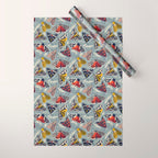 Quirky beautiful moths // morning blue textured background oxford navy blue ivory yellow and red tiger moth insects Wrapping Paper Gallery Image 1