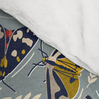Quirky beautiful moths // morning blue textured background oxford navy blue ivory yellow and red tiger moth insects Comforter Gallery Image 4