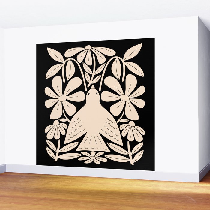 Freedom - Bird and Flower - Black and White  Wall Mural Gallery Image 2