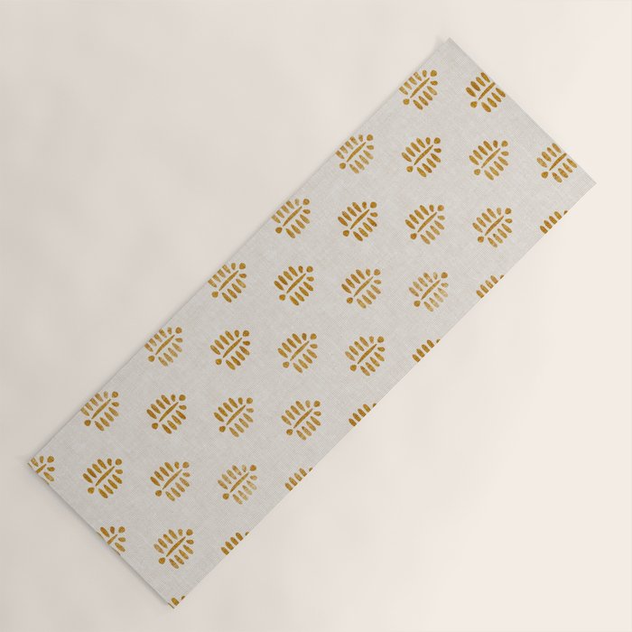 block print palm in golden on natural Yoga Mat Gallery Image 1