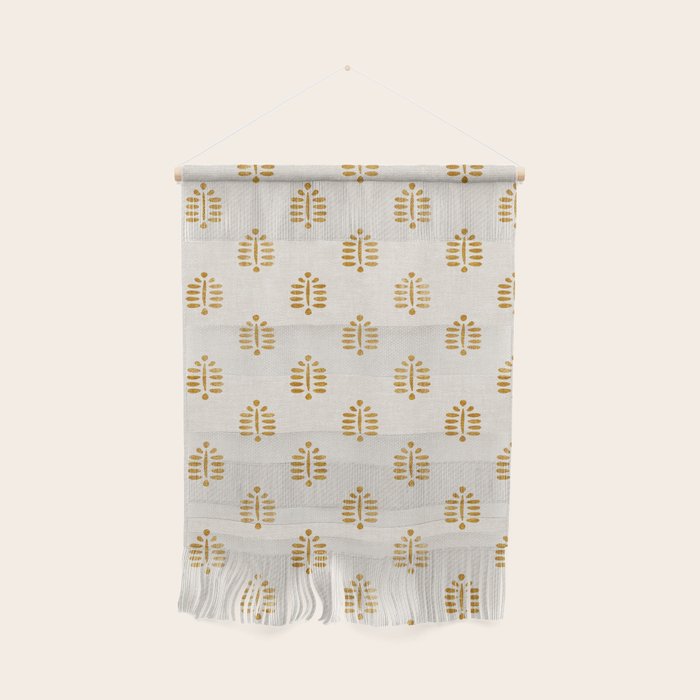 block print palm in golden on natural Wall Hanging Gallery Image 1