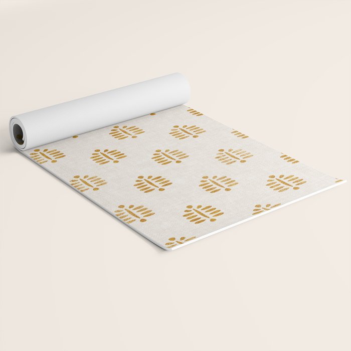 block print palm in golden on natural Yoga Mat Gallery Image 2