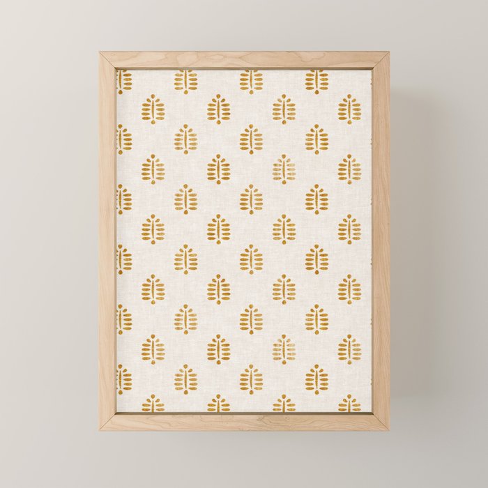block print palm in golden on natural Mini Art Print Gallery Image 1