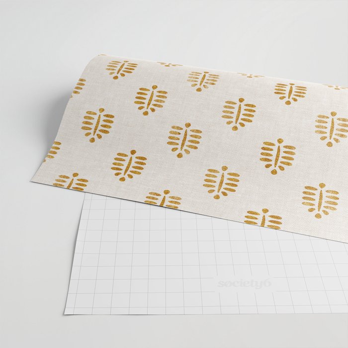block print palm in golden on natural Wrapping Paper Gallery Image 2