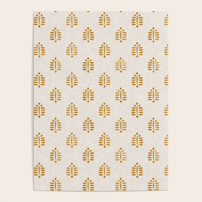 block print palm in golden on natural Poster Gallery Image 1