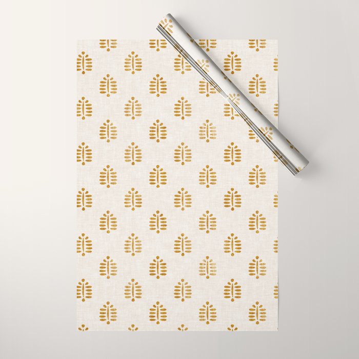 block print palm in golden on natural Wrapping Paper Gallery Image 1