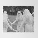 Salem witches, seance gathering of the witch black and white photograph Throw Blanket Gallery Image 2