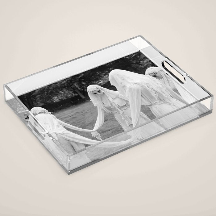Salem witches, seance gathering of the witch black and white photograph Acrylic Tray Gallery Image 1