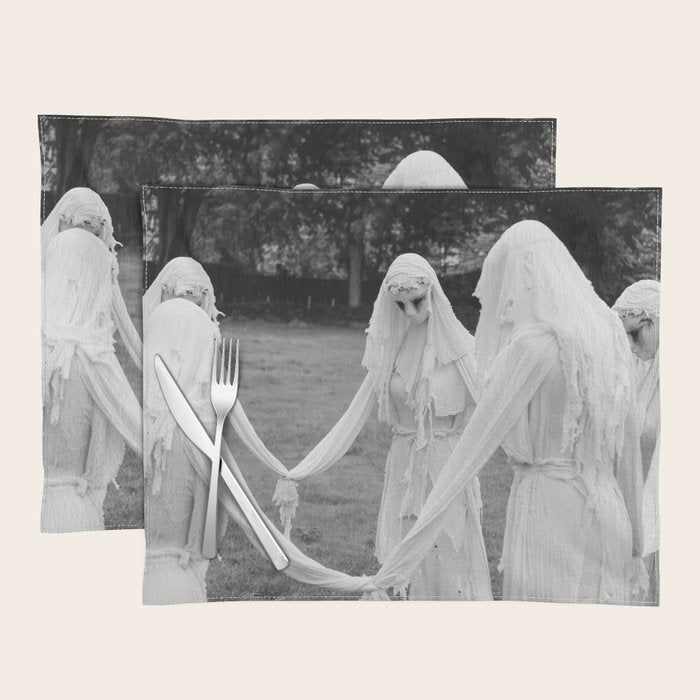 Salem witches, seance gathering of the witch black and white photograph Placemat Gallery Image 1