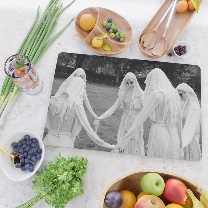 Salem witches, seance gathering of the witch black and white photograph Cutting Board Gallery Image 2
