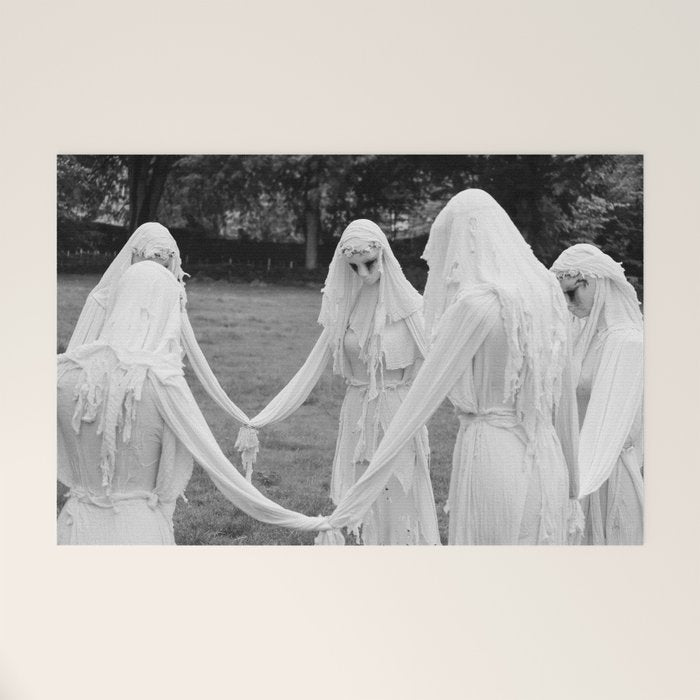 Salem witches, seance gathering of the witch black and white photograph Welcome Mat Gallery Image 1