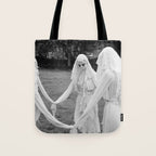 Salem witches, seance gathering of the witch black and white photograph Tote Bag Gallery Image 1