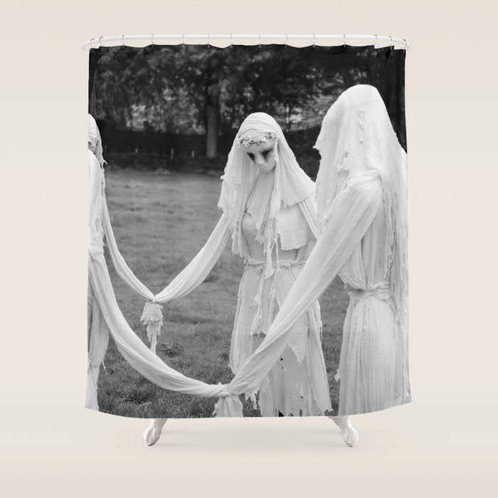 Salem witches, seance gathering of the witch black and white photograph Shower Curtain Gallery Image 1