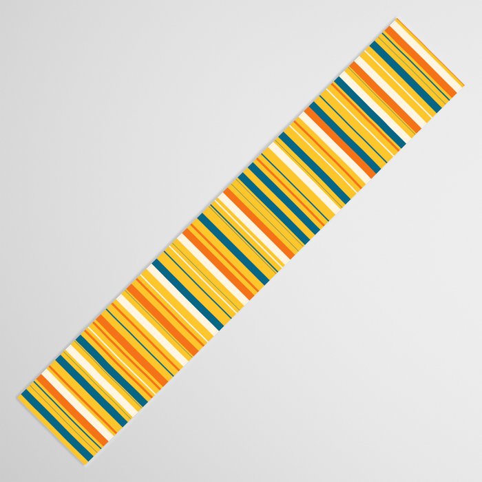 Retro 70s Vertical Stripes Orange Blue Yellow Pattern Table Runner Gallery Image 3