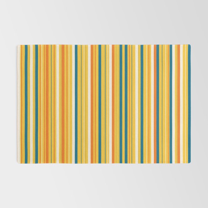 Retro 70s Vertical Stripes Orange Blue Yellow Pattern Rug Gallery Image 2