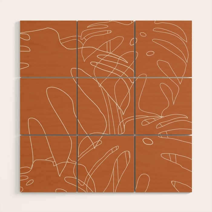Monstera No2 Burnt Orange Wood Wall Art Gallery Image 1