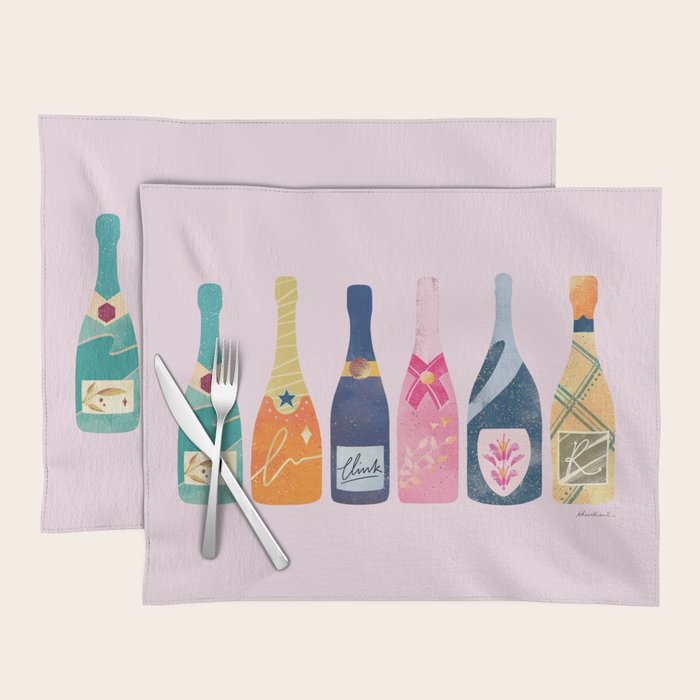Champagne Bottles - Pink Ver. Placemat Gallery Image 1