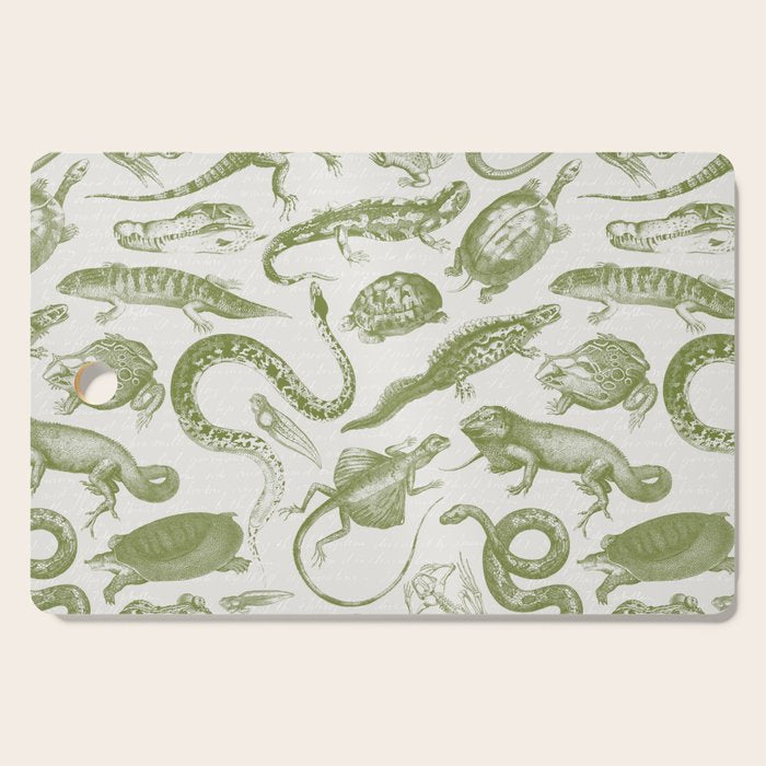 Reptiles and Amphibians Vintage Chic Monochromatic Pattern  Cutting Board Gallery Image 1