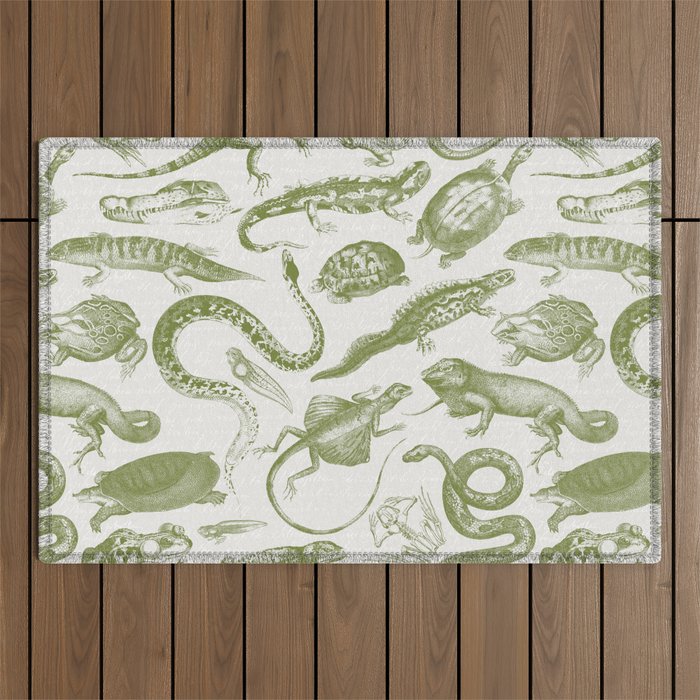 Reptiles and Amphibians Vintage Chic Monochromatic Pattern  Outdoor Rug Gallery Image 1