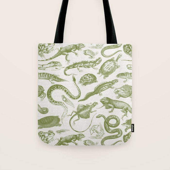 Reptiles and Amphibians Vintage Chic Monochromatic Pattern  Tote Bag Gallery Image 1