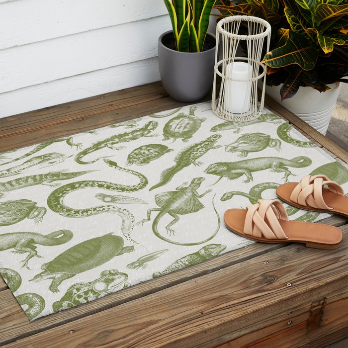 Reptiles and Amphibians Vintage Chic Monochromatic Pattern  Outdoor Rug Gallery Image 2