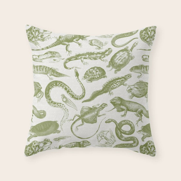 Reptiles and Amphibians Vintage Chic Monochromatic Pattern  Throw Pillow Gallery Image 6