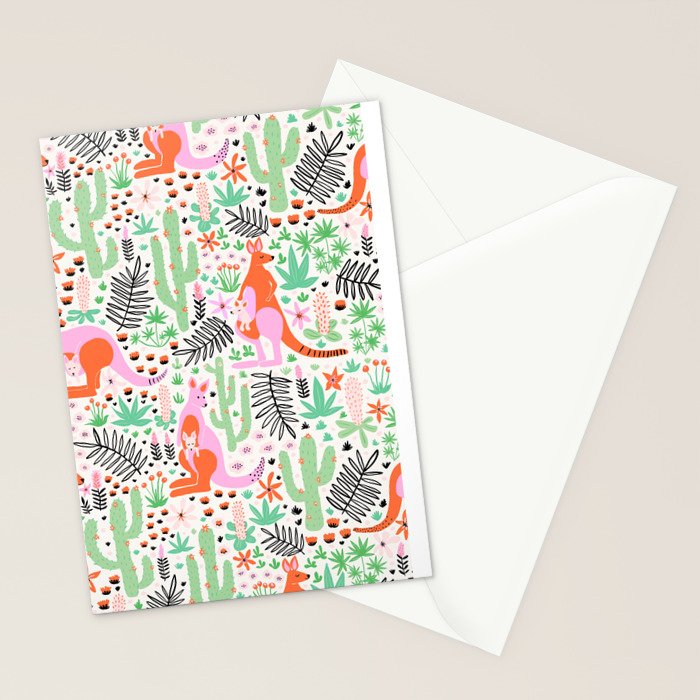 Kangaroo Cute Australian Animal Pattern Stationery Card Gallery Image 2