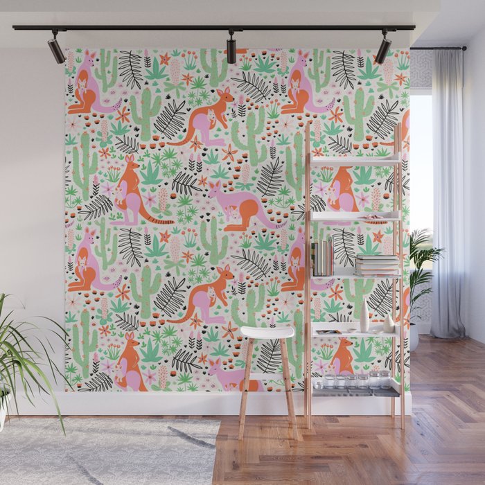 Kangaroo Cute Australian Animal Pattern Wall Mural Gallery Image 1