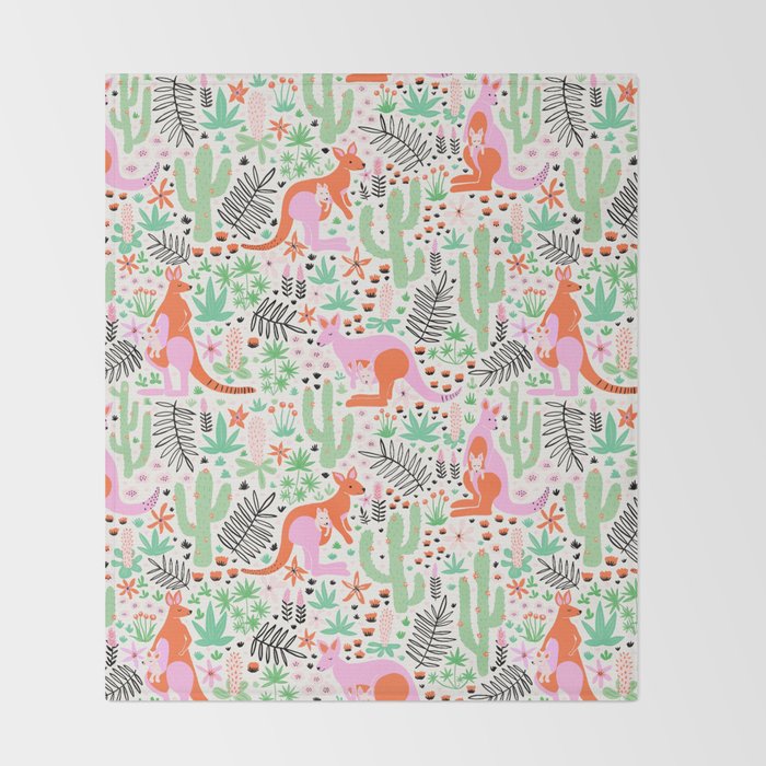Kangaroo Cute Australian Animal Pattern Throw Blanket Gallery Image 2