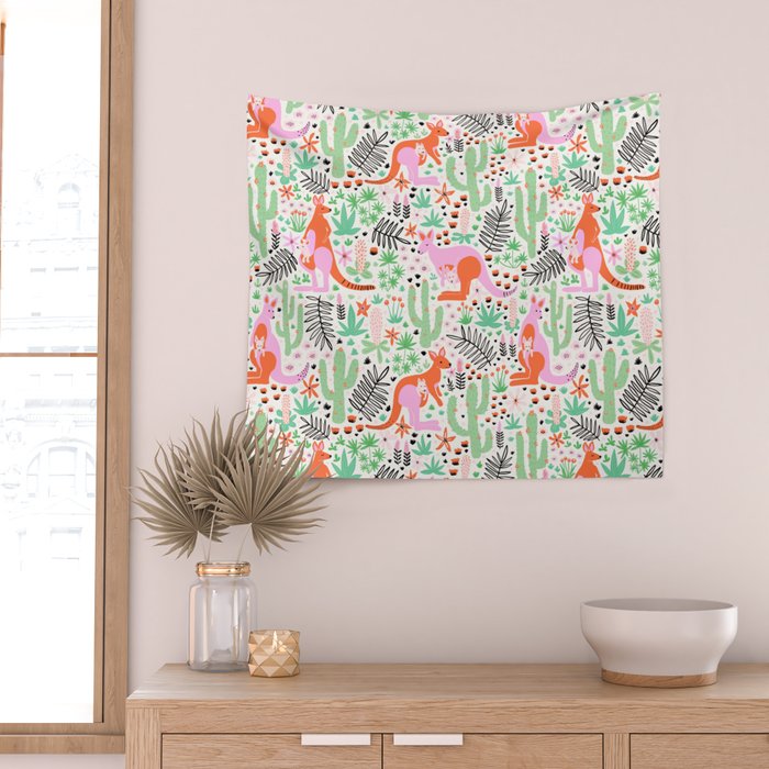 Kangaroo Cute Australian Animal Pattern Wall Tapestry Gallery Image 2
