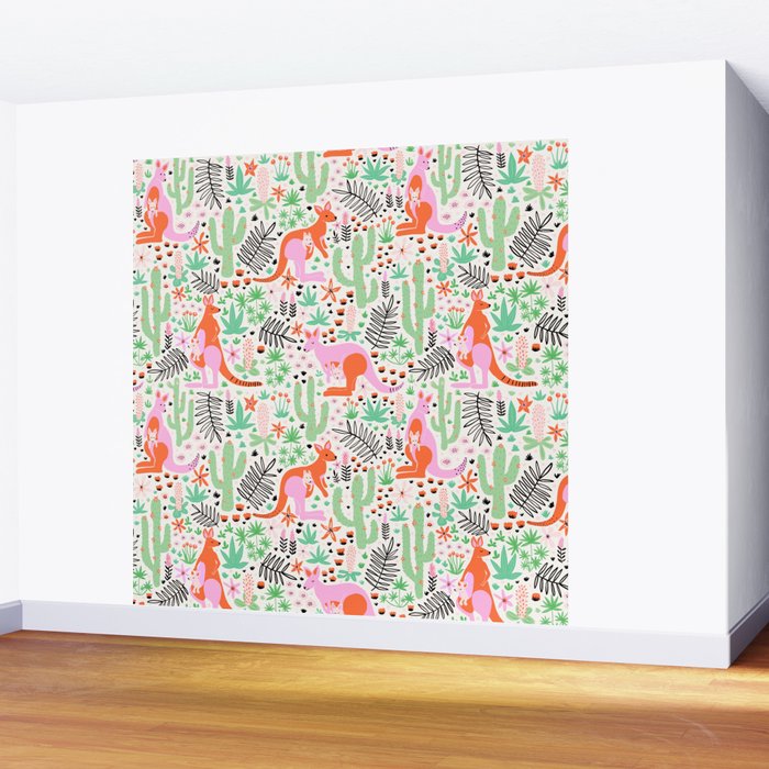 Kangaroo Cute Australian Animal Pattern Wall Mural Gallery Image 2