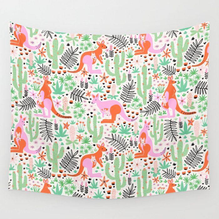 Kangaroo Cute Australian Animal Pattern Wall Tapestry Gallery Image 4