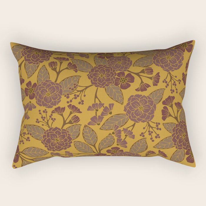 Mustard Yellow, Brown, Raisin, Taupe & Mauve Floral Pattern Rectangular Pillow Gallery Image 2