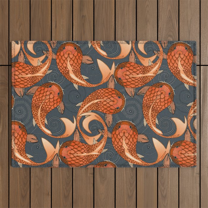 paisley fish gray Outdoor Rug Gallery Image 1