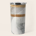 Armor [7]: a bold minimal abstract mixed media piece in gold, black and white Travel Mug Gallery Image 1