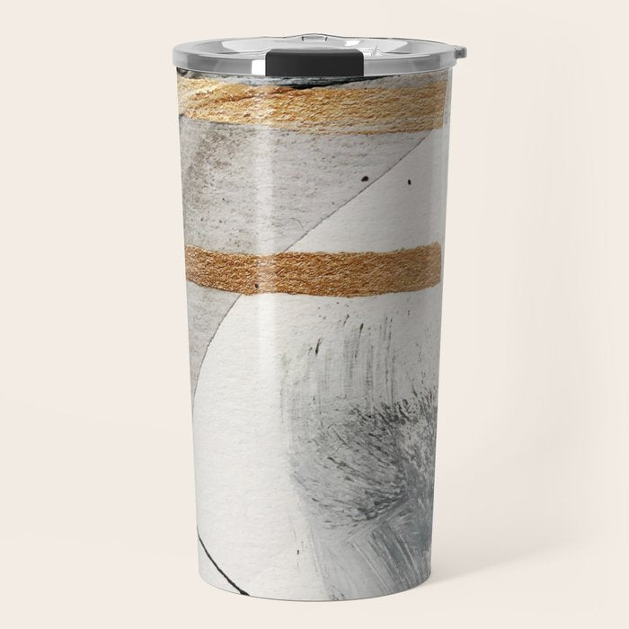 Armor [7]: a bold minimal abstract mixed media piece in gold, black and white Travel Mug Gallery Image 1
