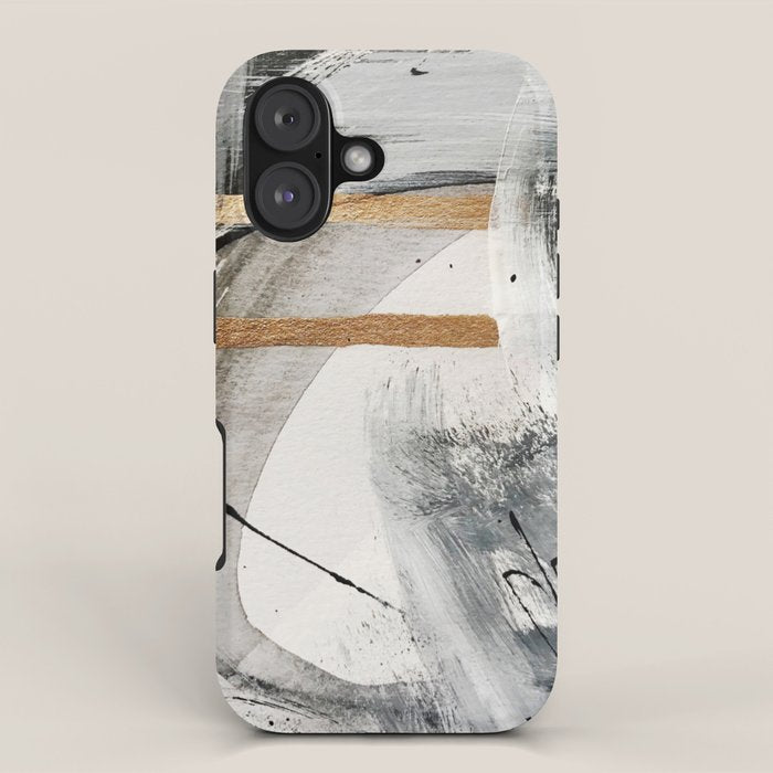 Armor [7]: a bold minimal abstract mixed media piece in gold, black and white iPhone Case Gallery Image 1