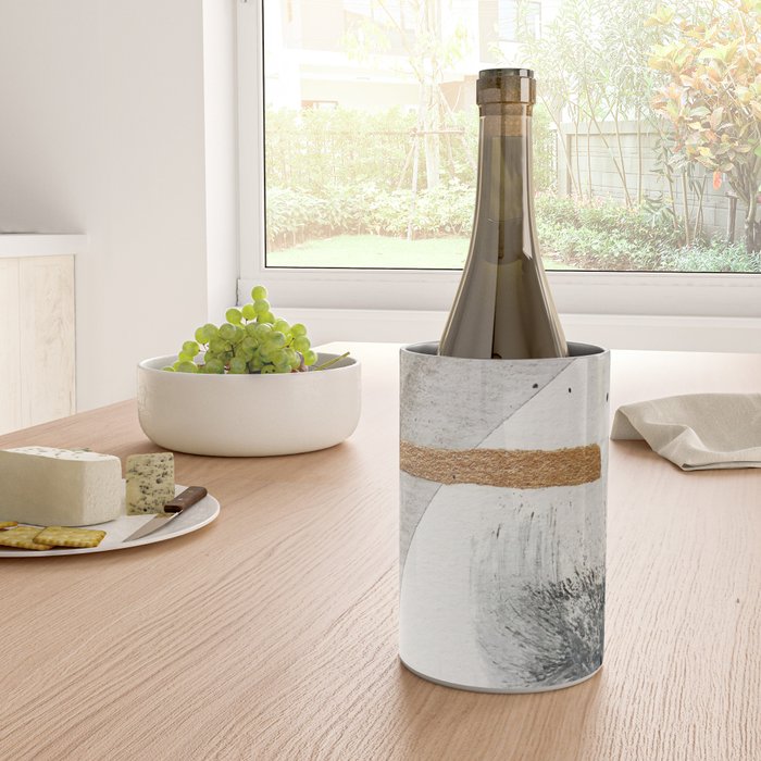 Armor [7]: a bold minimal abstract mixed media piece in gold, black and white Wine Chiller Gallery Image 4