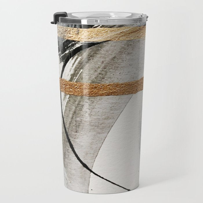 Armor [7]: a bold minimal abstract mixed media piece in gold, black and white Travel Mug Gallery Image 3