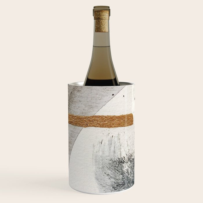 Armor [7]: a bold minimal abstract mixed media piece in gold, black and white Wine Chiller Gallery Image 1