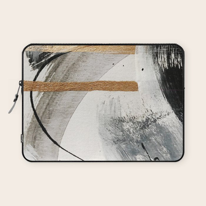 Armor [7]: a bold minimal abstract mixed media piece in gold, black and white Laptop Sleeve Gallery Image 1