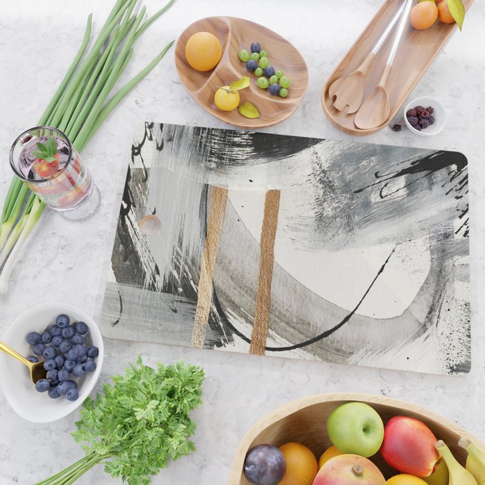 Armor [7]: a bold minimal abstract mixed media piece in gold, black and white Cutting Board Gallery Image 2