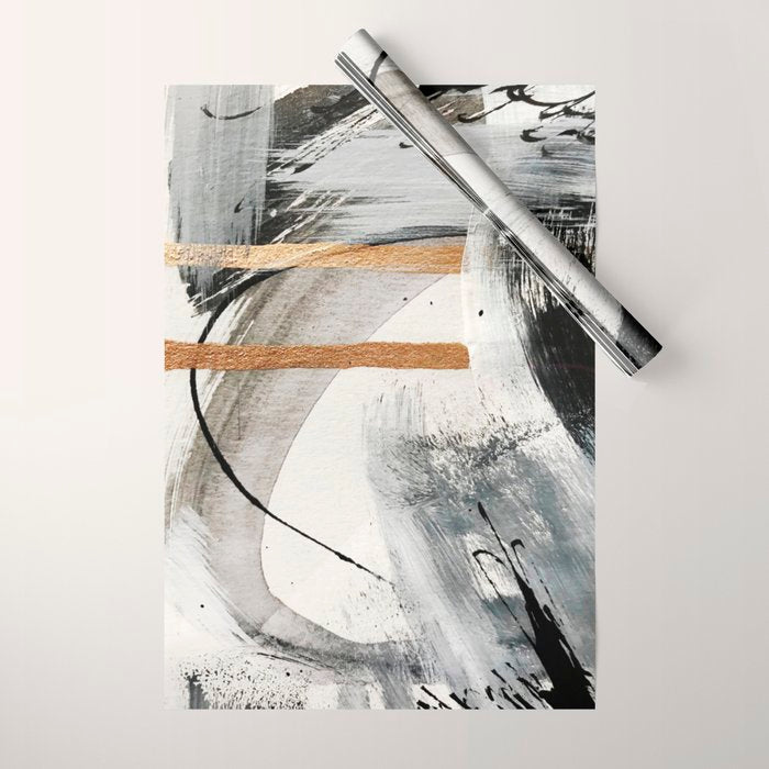 Armor [7]: a bold minimal abstract mixed media piece in gold, black and white Wrapping Paper Gallery Image 1