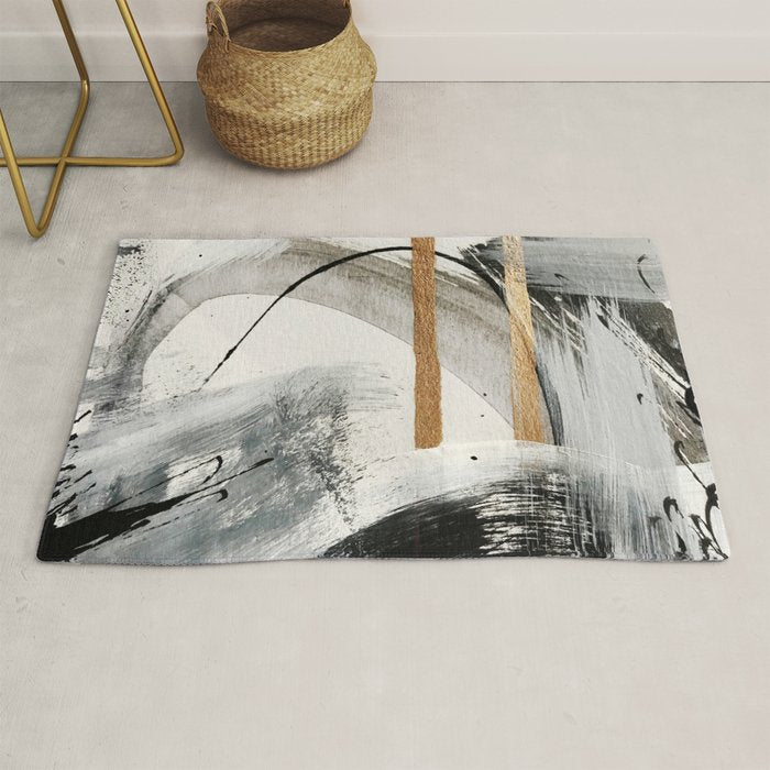 Armor [7]: a bold minimal abstract mixed media piece in gold, black and white Rug Gallery Image 1