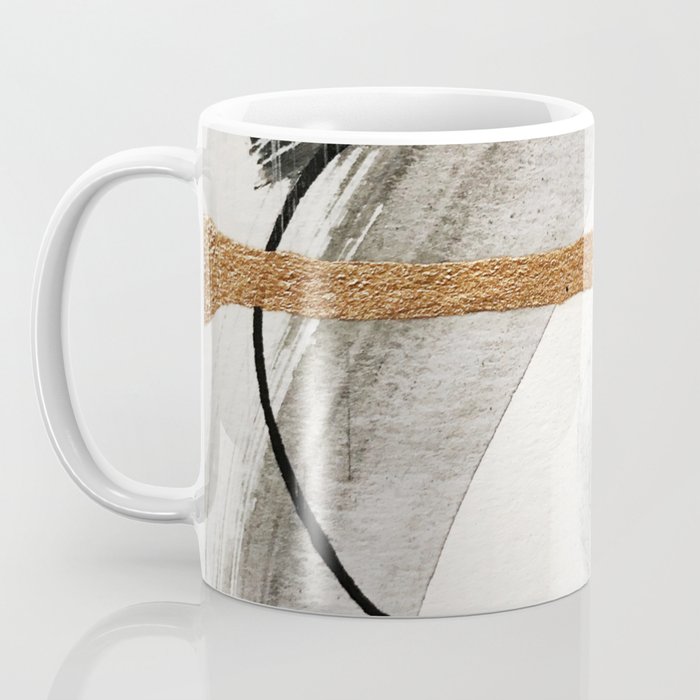 Armor [7]: a bold minimal abstract mixed media piece in gold, black and white Coffee Mug Gallery Image 3