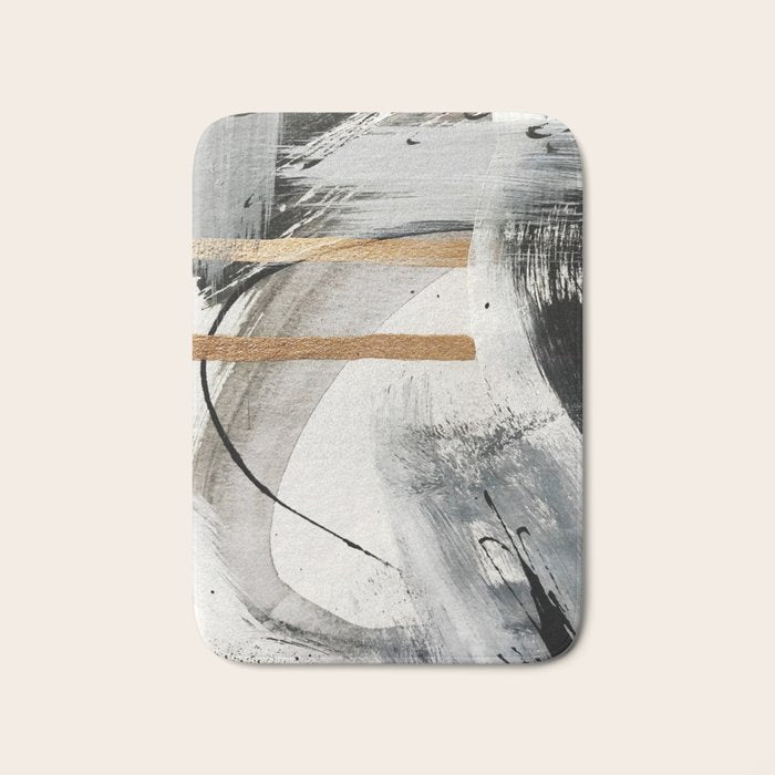 Armor [7]: a bold minimal abstract mixed media piece in gold, black and white Bath Mat Gallery Image 1