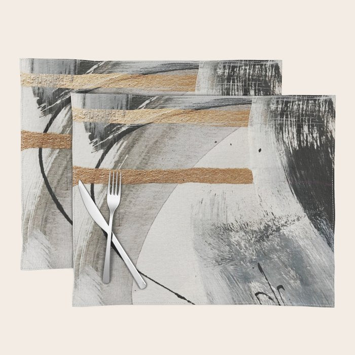 Armor [7]: a bold minimal abstract mixed media piece in gold, black and white Placemat Gallery Image 1