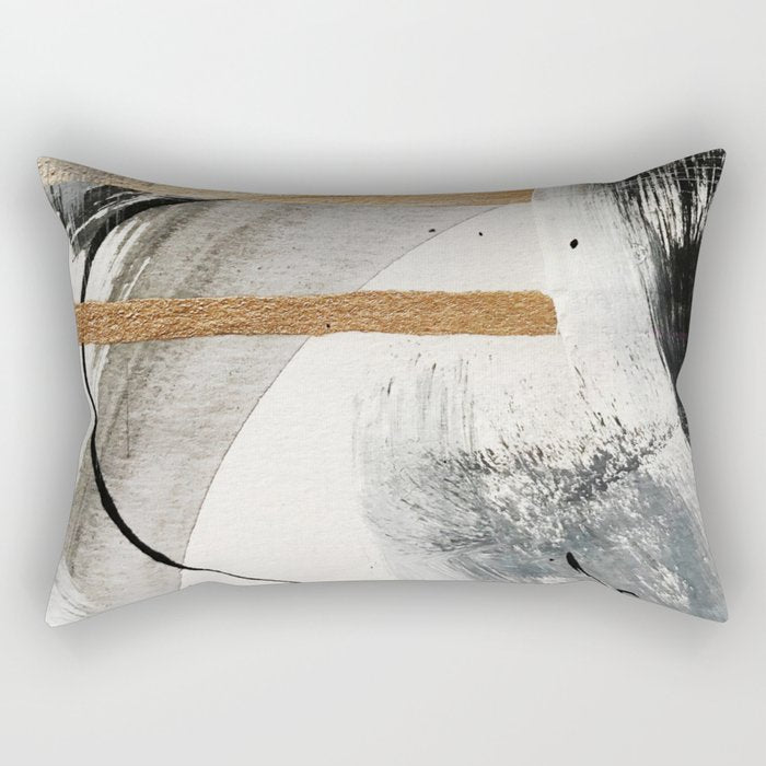 Armor [7]: a bold minimal abstract mixed media piece in gold, black and white Rectangular Pillow Gallery Image 2